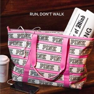 NEW PINK Victoria's Secret Cotton Tote Bag - Pink & White Stripes